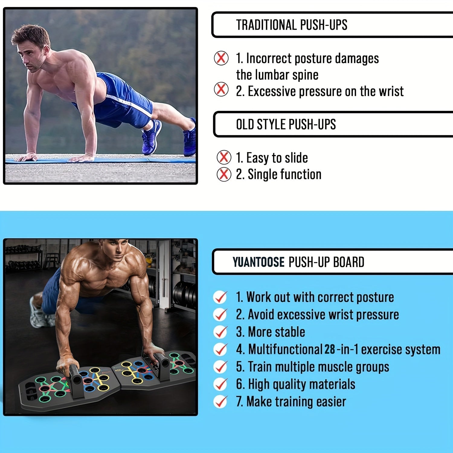 1pc 28 Holes Multifunctional Folding Push-up Board For Home And Gym Workouts