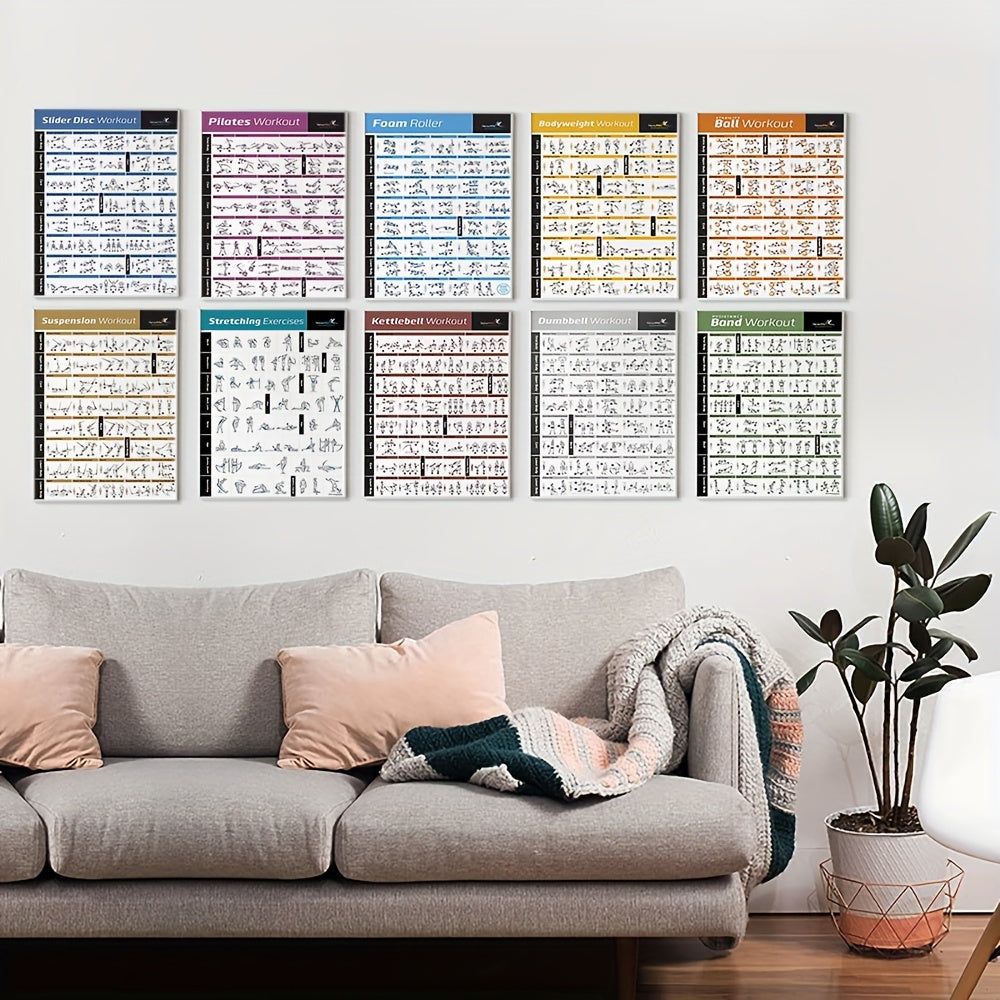 10pcs Unframed Canvas Poster, Modern Art, Body Exercise Training Chart Workout Home GYM Fitness Body Building Art Painting, Ideal Gift For Bedroom Living Room Corridor, Wall Art, Wall Decor, Winter Decor, Room Decoration