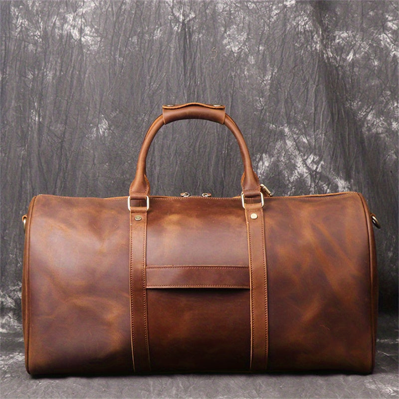 1pc Men's Genuine Leather Travel Bag, Top Layer Cowhide Crossbody Bag, Large Capacity Duffle Bag, Vintage Hand-held Gym Bag, Christmas, Halloween, Thanksgiving Day Gift