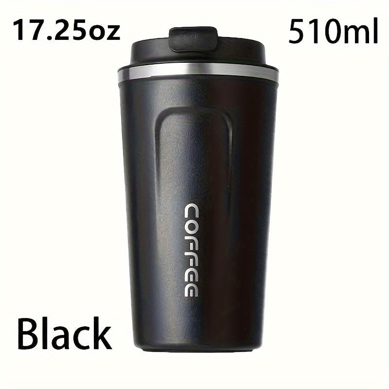 1pc Double Wall Stainless Steel Insulated Coffee Mug, 380ml/510ml, Leak-Proof, Portable, Sealable Lid, BPA-Free, Ideal for Outdoor Camping, Travel, Sports, Gym, Car Use, Hot and Cold Beverages, Perfect Gift for Valentine's, M