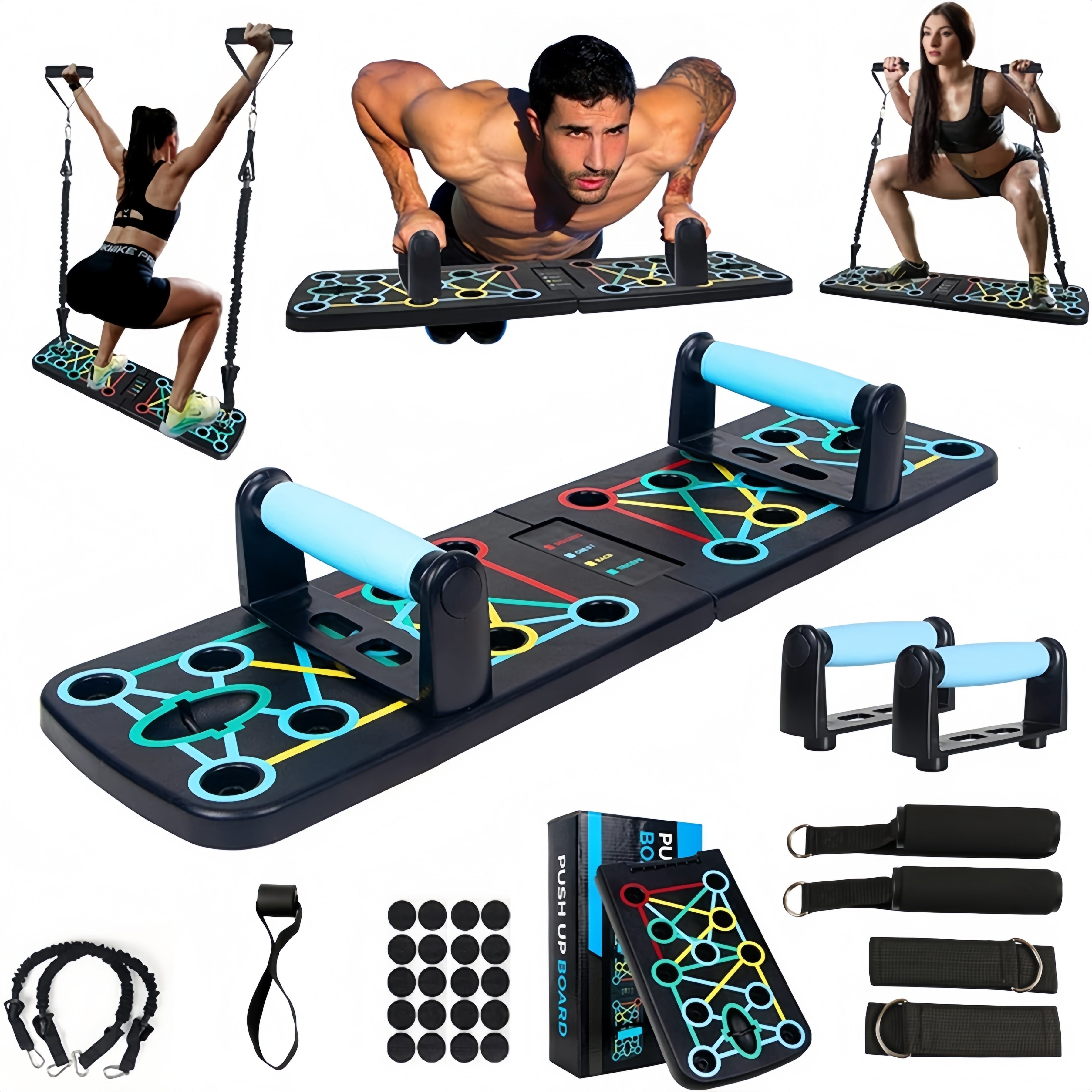 11pcs/set Push Up Board, Portable Foldable With Resistance Band, Home Gym Push Up Bar, Floor Push Up Handle, Professional Strength Training Equipment For Men And Women