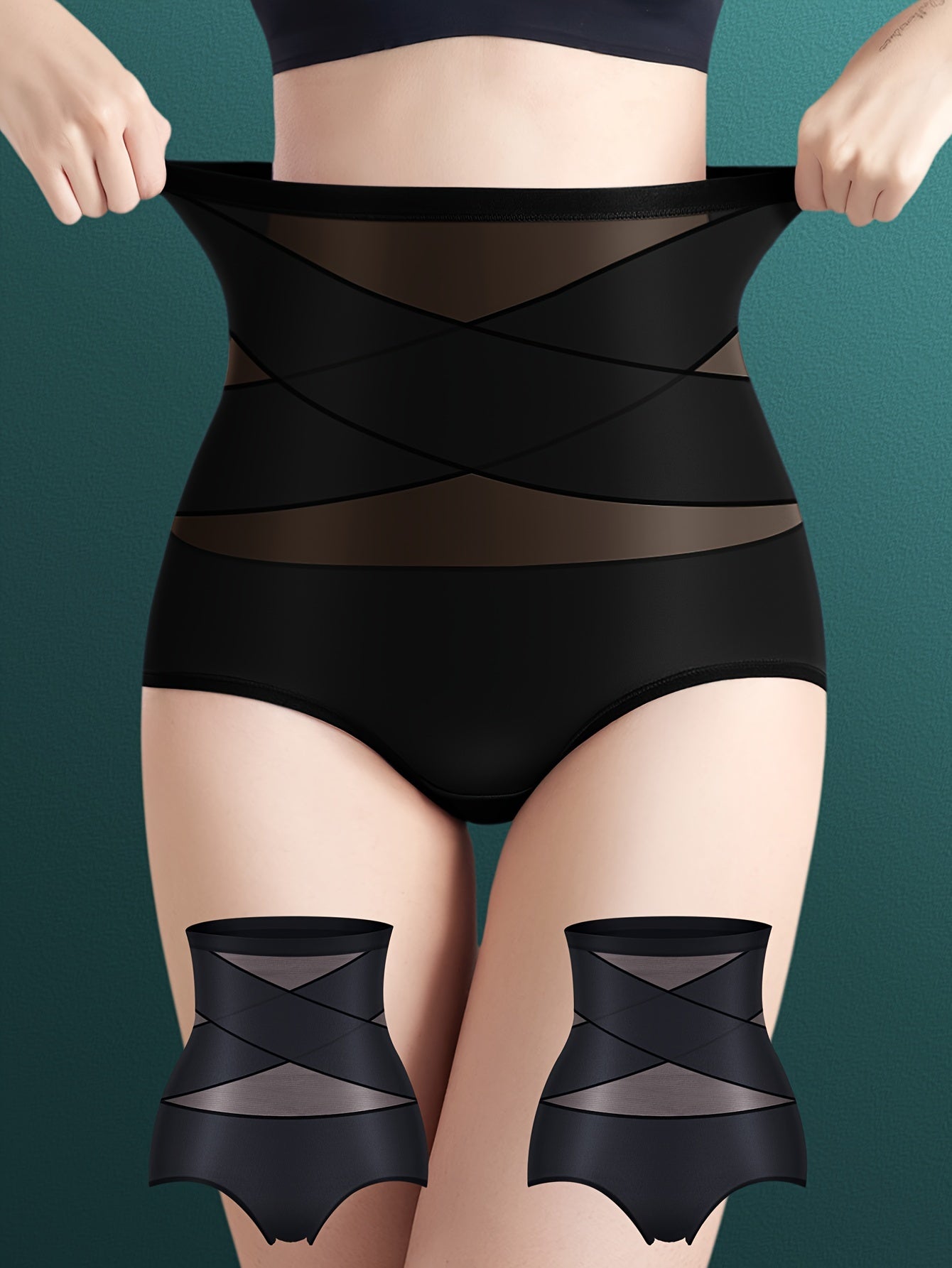 2pcs Women's High-Waisted Shapewear Shorts & Butt Lifting Underwear - Ice Silky Nylon Cross Compression Abdominal Control, Postpartum, 360° Shaping with Breathable Mesh & Spiral Support, Seamless Gym Yoga Shaper for All Body