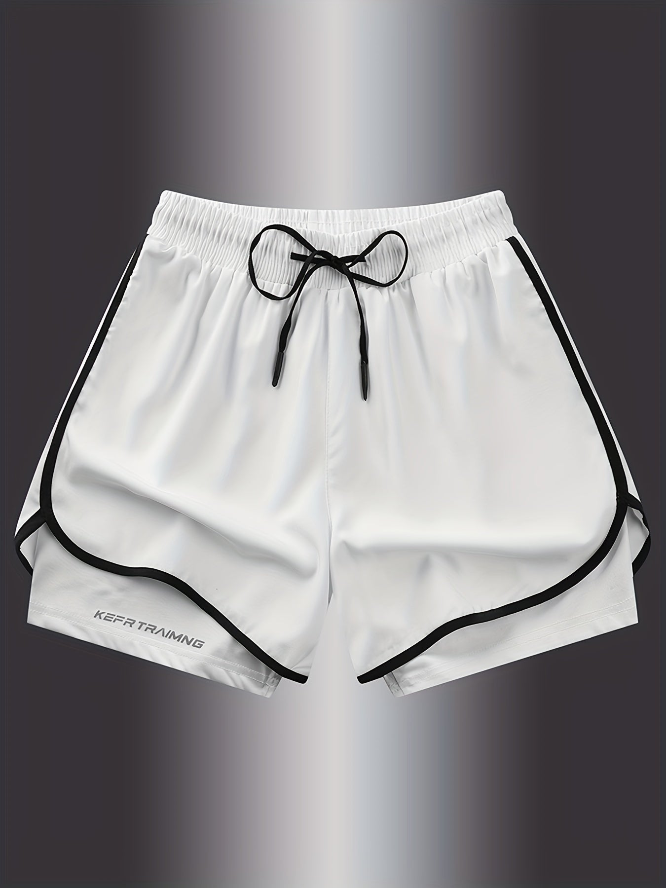 2-in-1 Mens Double-Layer KEEP TRAINING Letter Print Sports Shorts - Comfy, Casual, Loose Fit, Non-Stretch Polyester Fabric, Solid Color, Hand Wash, Perfect for Summer Fitness, Workout, and Outdoor Sports Wear