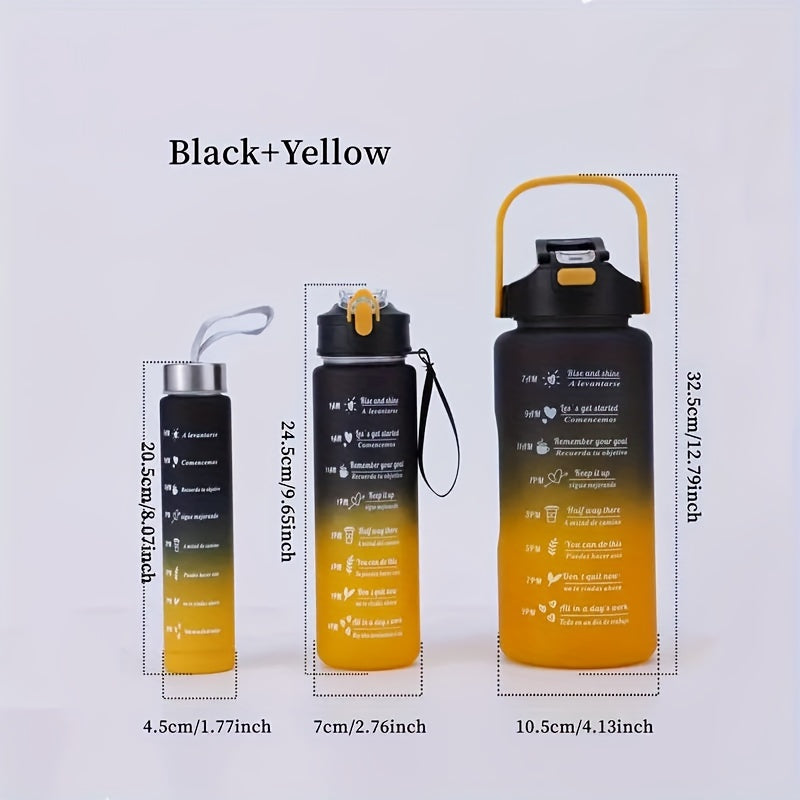 3-Pack/1-Pack/2-Pack Large Capacity Motivational Water Bottle With Time Marker, Leakproof, 32oz/64oz, With Durable Carrying Strap, For Fitness, Gym, Outdoor Sports
