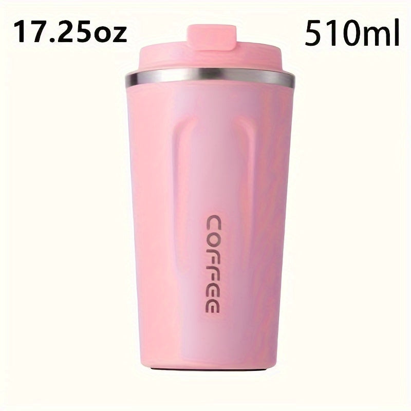 1pc Double Wall Stainless Steel Insulated Coffee Mug, 380ml/510ml, Leak-Proof, Portable, Sealable Lid, BPA-Free, Ideal for Outdoor Camping, Travel, Sports, Gym, Car Use, Hot and Cold Beverages, Perfect Gift for Valentine's, M