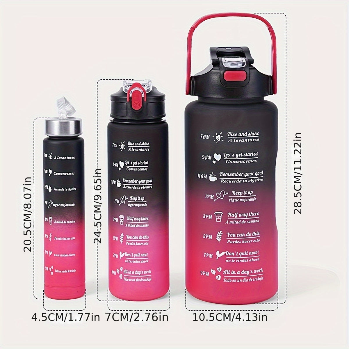3-Pack/1-Pack/2-Pack Large Capacity Motivational Water Bottle With Time Marker, Leakproof, 32oz/64oz, With Durable Carrying Strap, For Fitness, Gym, Outdoor Sports