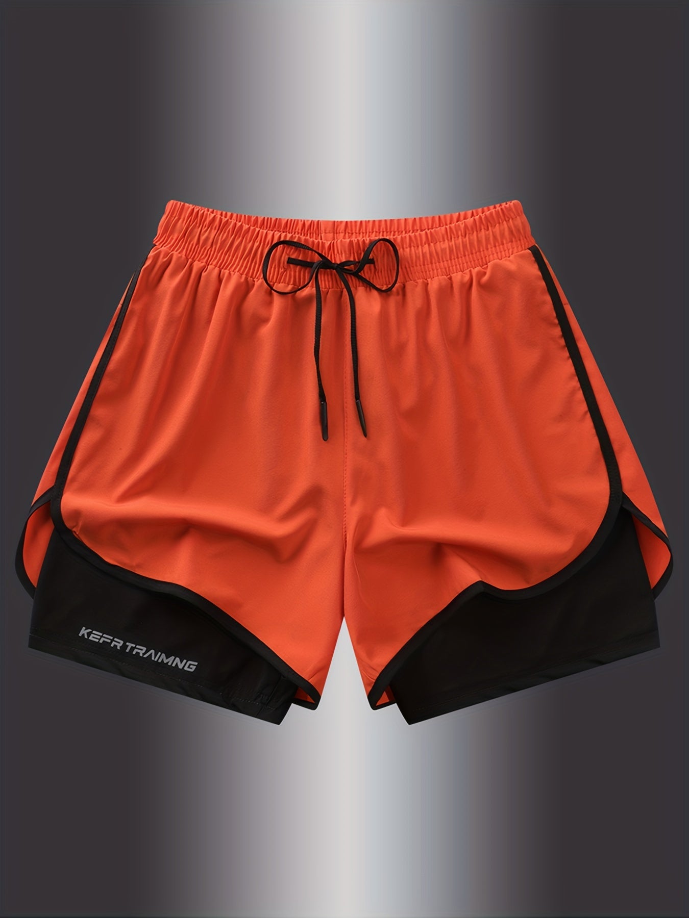 2-in-1 Mens Double-Layer KEEP TRAINING Letter Print Sports Shorts - Comfy, Casual, Loose Fit, Non-Stretch Polyester Fabric, Solid Color, Hand Wash, Perfect for Summer Fitness, Workout, and Outdoor Sports Wear