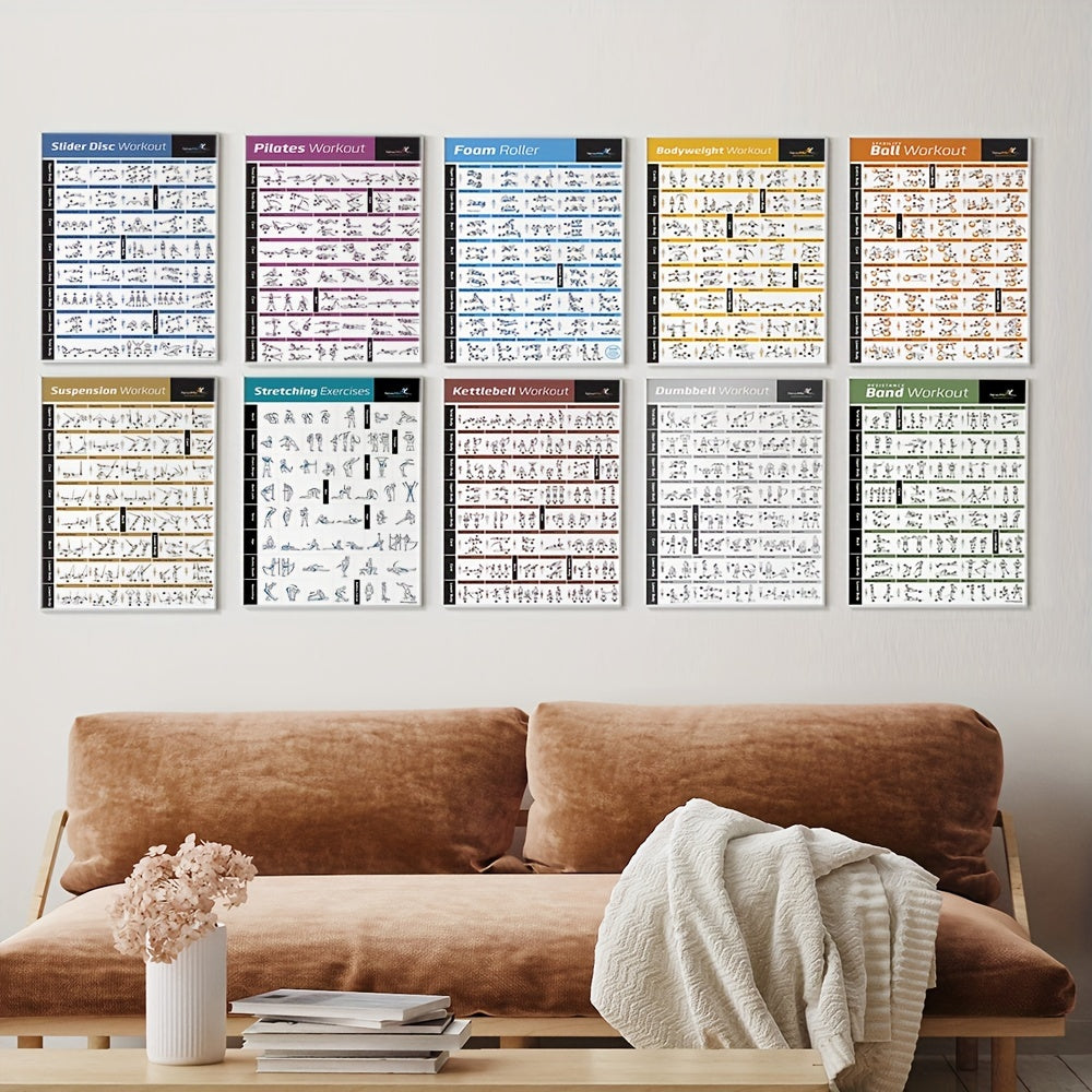 10pcs Unframed Canvas Poster, Modern Art, Body Exercise Training Chart Workout Home GYM Fitness Body Building Art Painting, Ideal Gift For Bedroom Living Room Corridor, Wall Art, Wall Decor, Winter Decor, Room Decoration