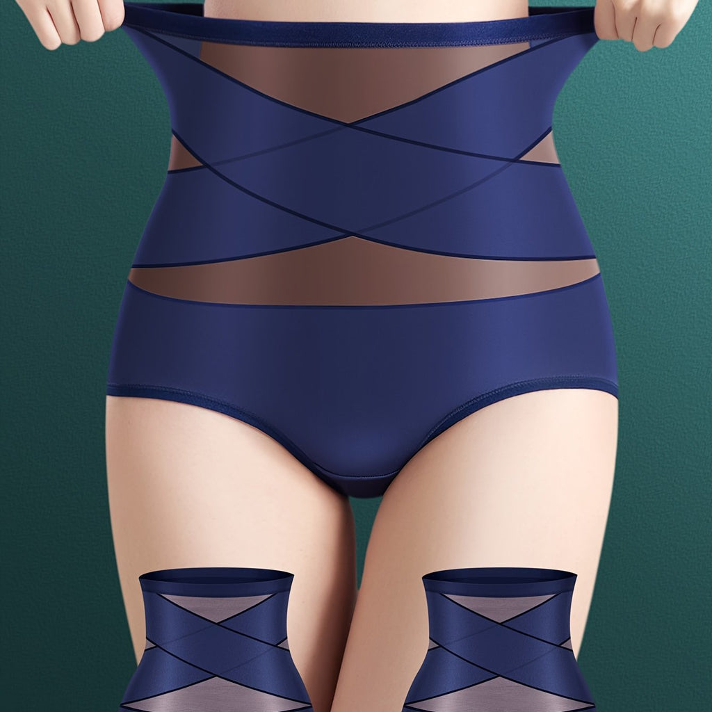 2pcs Women's High-Waisted Shapewear Shorts & Butt Lifting Underwear - Ice Silky Nylon Cross Compression Abdominal Control, Postpartum, 360° Shaping with Breathable Mesh & Spiral Support, Seamless Gym Yoga Shaper for All Body