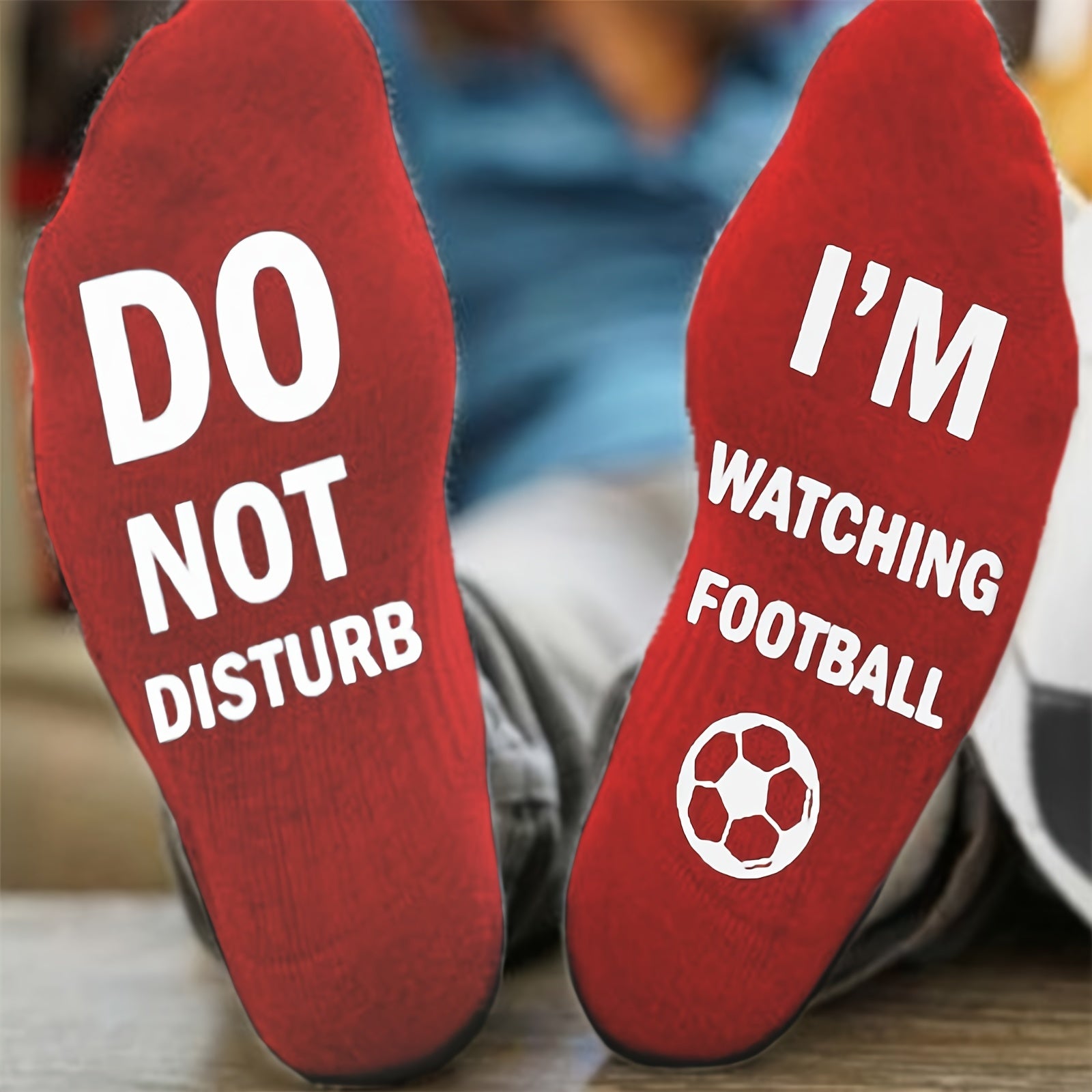 1 Pair Men's Funny Football Socks - "Do Not Disturb I'm Watching Football" Crew Socks with Soccer Ball Designs, Machine Washable - Gift for Soccer Fans, Game Day Party Outfits (Black/White/Blue/Red Options) - Novelty Sports A