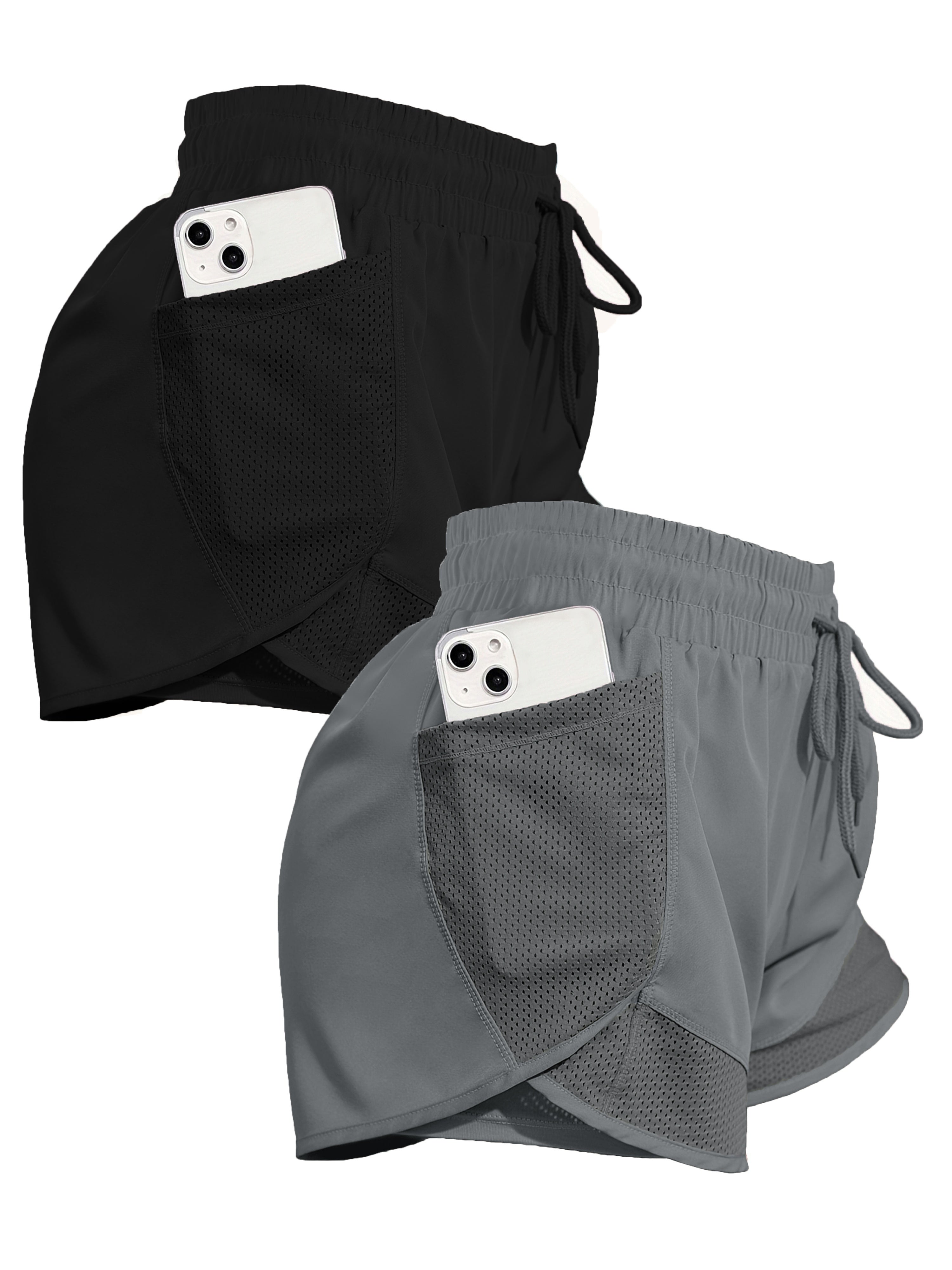 2pcs Women's Sports Shorts With Pockets, Comfortable Workout And Running Shorts For Gym And Sports Activities