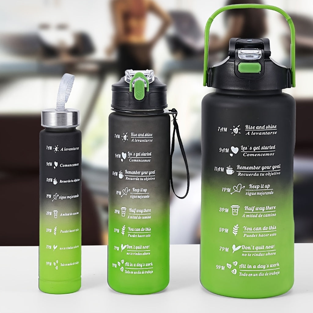 3-Pack/1-Pack/2-Pack Large Capacity Motivational Water Bottle With Time Marker, Leakproof, 32oz/64oz, With Durable Carrying Strap, For Fitness, Gym, Outdoor Sports