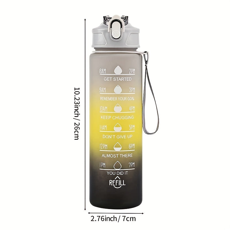 1pc, Motivational Water Bottle 32oz/1L, Sports Water Bottle With Time Marker And Portable Rope, Straight Sports Drinking Bottle, For Outdoor Gym, Fitness, Gift