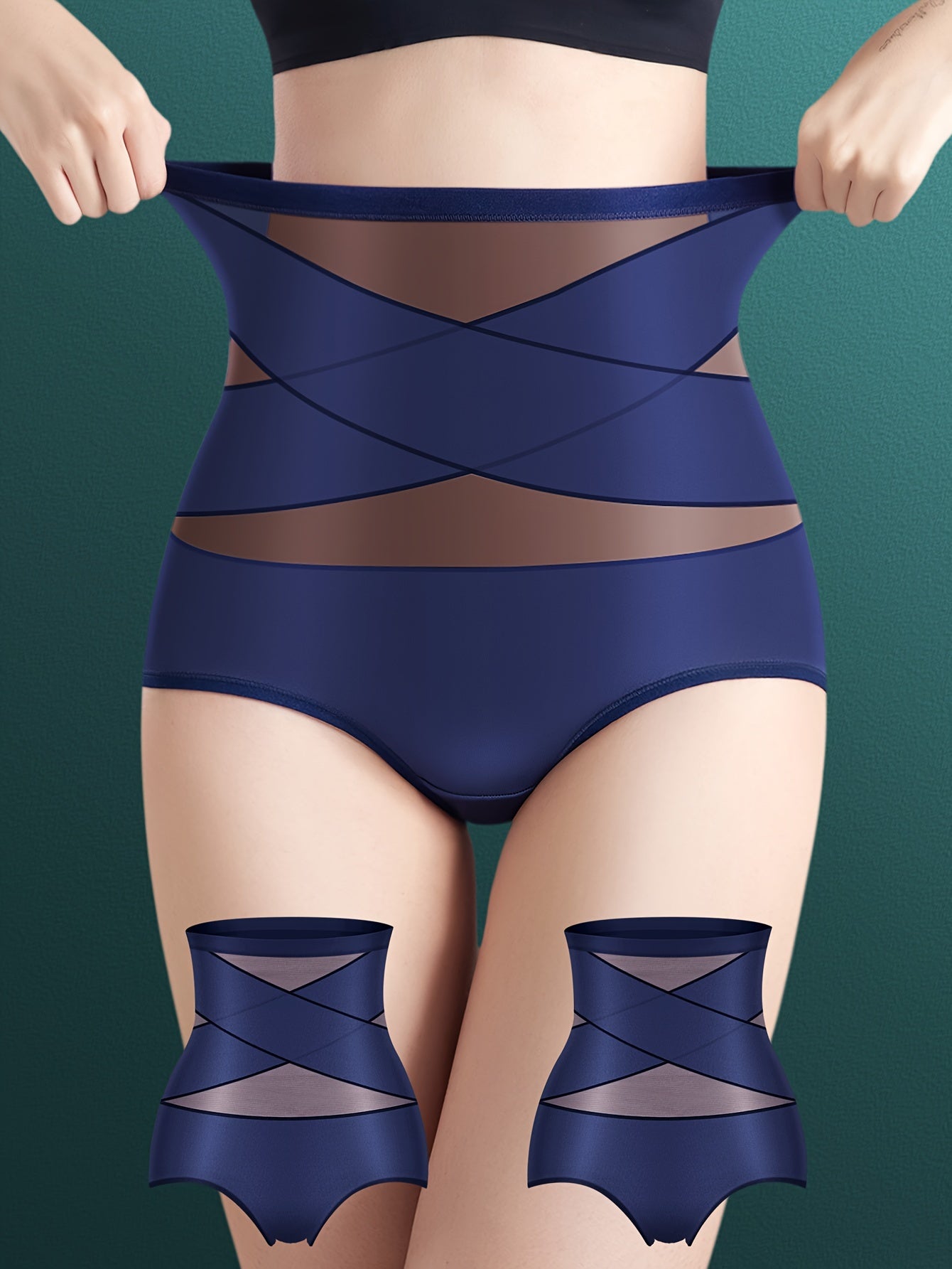 2pcs Women's High-Waisted Shapewear Shorts & Butt Lifting Underwear - Ice Silky Nylon Cross Compression Abdominal Control, Postpartum, 360° Shaping with Breathable Mesh & Spiral Support, Seamless Gym Yoga Shaper for All Body