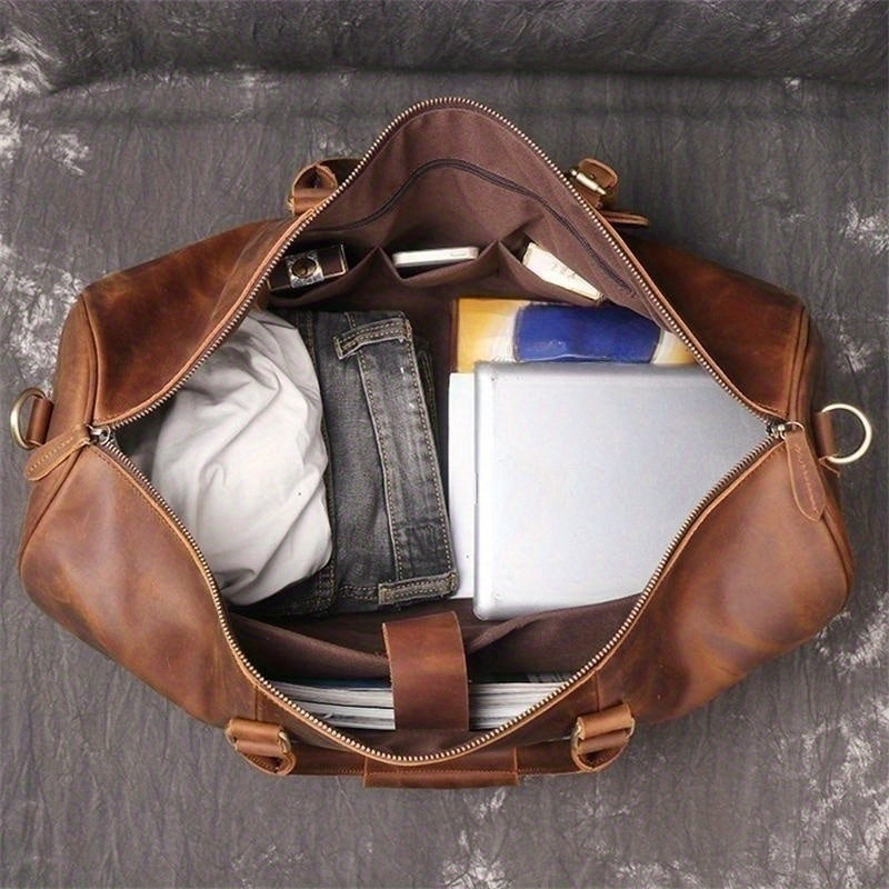 1pc Men's Genuine Leather Travel Bag, Top Layer Cowhide Crossbody Bag, Large Capacity Duffle Bag, Vintage Hand-held Gym Bag, Christmas, Halloween, Thanksgiving Day Gift