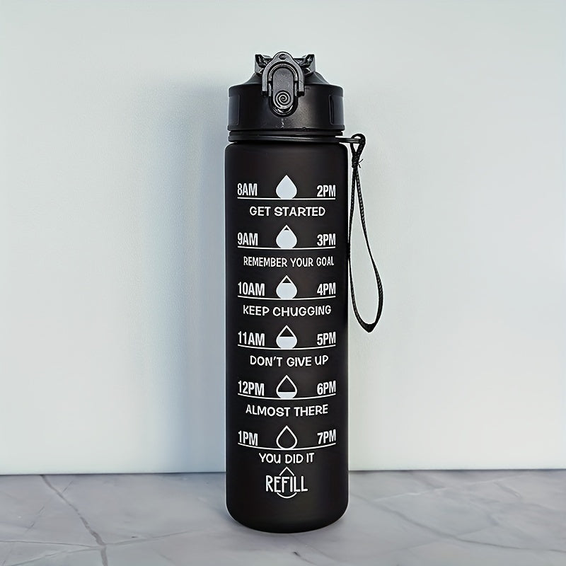 1pc 750ml/25.36oz Gradient Color Water Bottle With Time Marker, Flip Top Straw Drinking Cup, With Carrying Strap, Suitable For Fitness, Gym, School, Yoga, Hiking, Sports