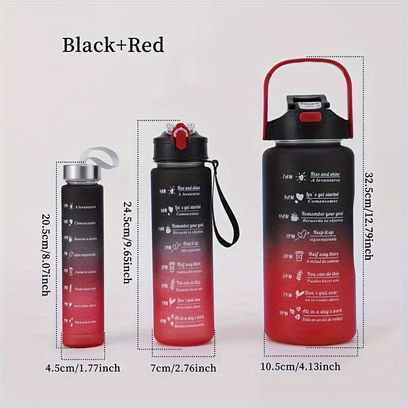 3-Pack/1-Pack/2-Pack Large Capacity Motivational Water Bottle With Time Marker, Leakproof, 32oz/64oz, With Durable Carrying Strap, For Fitness, Gym, Outdoor Sports