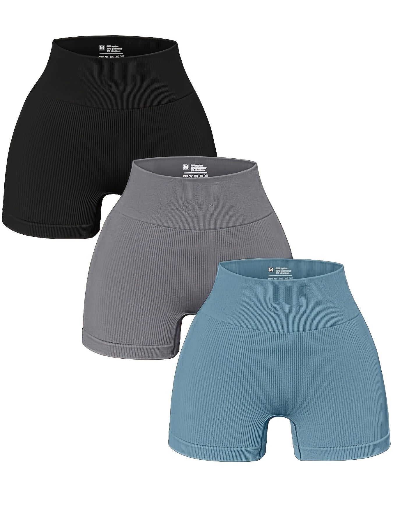 3pcs Women's High-Waisted Yoga Shorts - Seamless Athletic Gym Leggings with Ribbed Detailing, High-Stretch Non-See-Through Fabric, All-Season Workout & Casual Wear (Black/Grey/Maroon), Fitness Apparel | Minimalist Sporty Styl