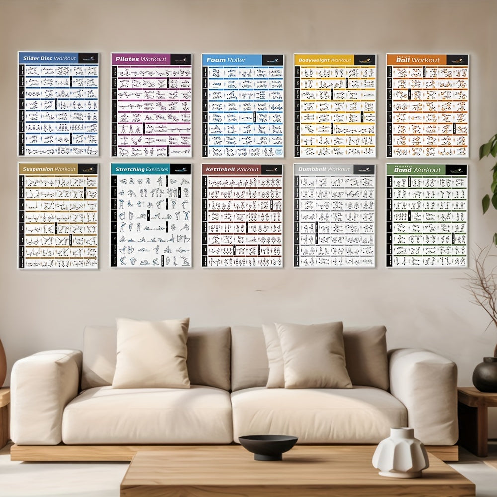 10pcs Unframed Canvas Poster, Modern Art, Body Exercise Training Chart Workout Home GYM Fitness Body Building Art Painting, Ideal Gift For Bedroom Living Room Corridor, Wall Art, Wall Decor, Winter Decor, Room Decoration