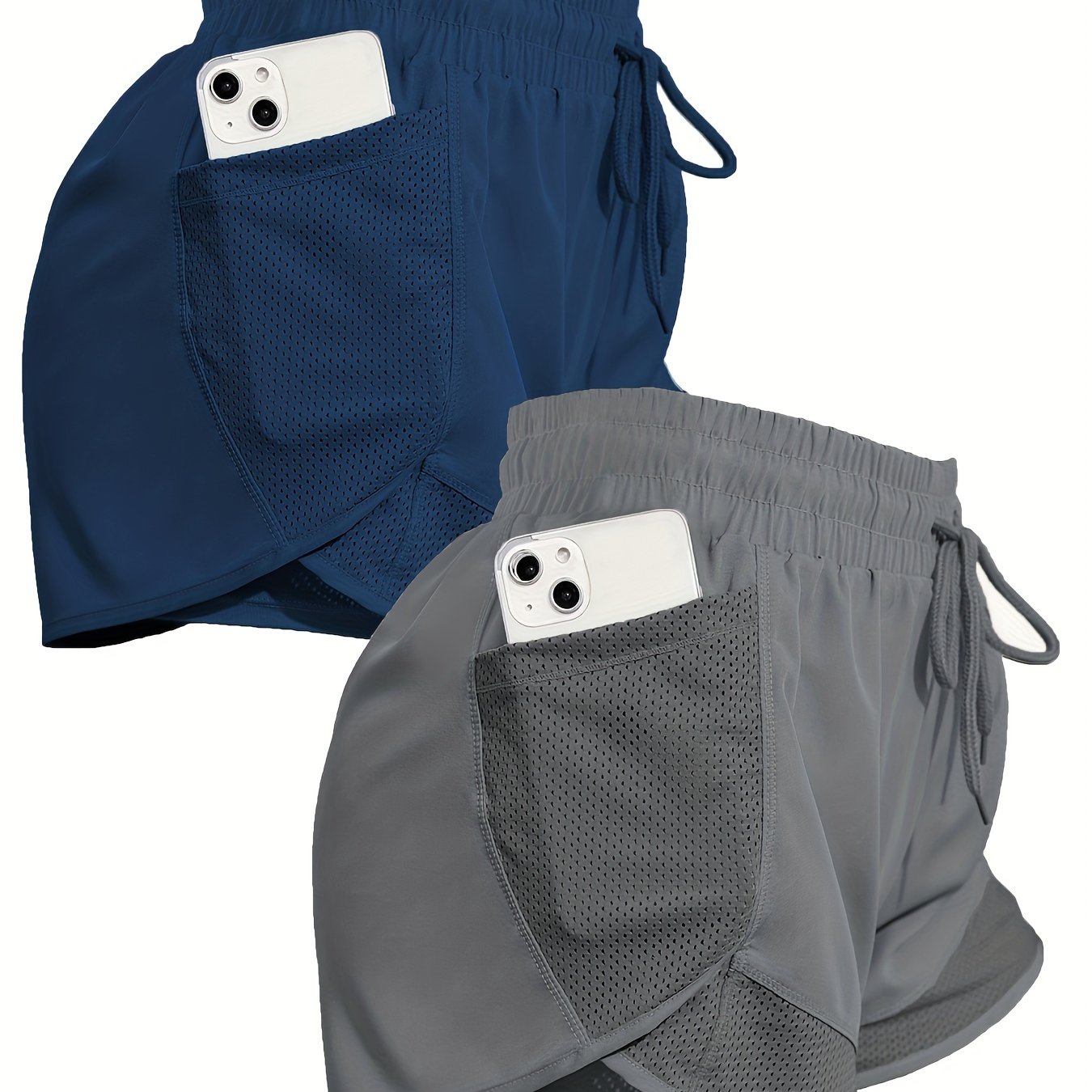 2pcs Women's Sports Shorts With Pockets, Comfortable Workout And Running Shorts For Gym And Sports Activities