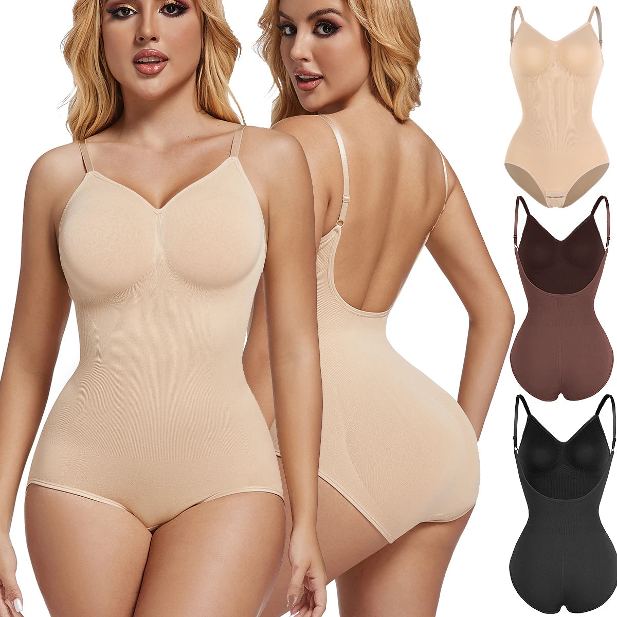 Low Back Bodysuits Shapewear for Women Open Crotch Body Shaper Sexy Tummy Control Push Up Corset Tank Top Backless Underwear