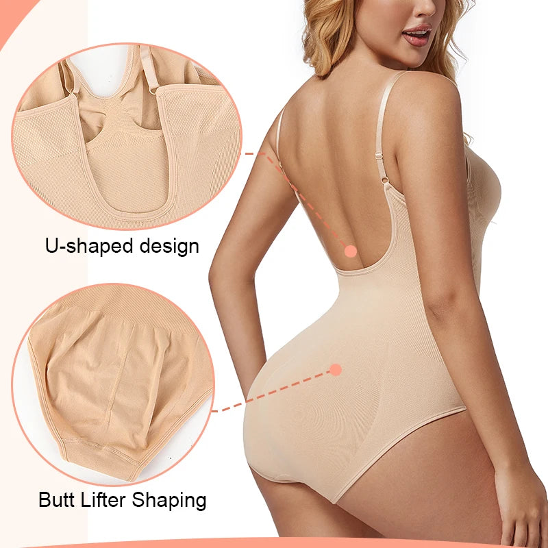 Low Back Bodysuits Shapewear for Women Open Crotch Body Shaper Sexy Tummy Control Push Up Corset Tank Top Backless Underwear