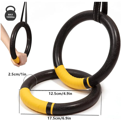 1Pair Gymnastic Rings 1000lbs Capacity with 1/2M Adjustable Buckle Straps Pull Up Exercise Rings Non-Slip Rings for Home Fitness