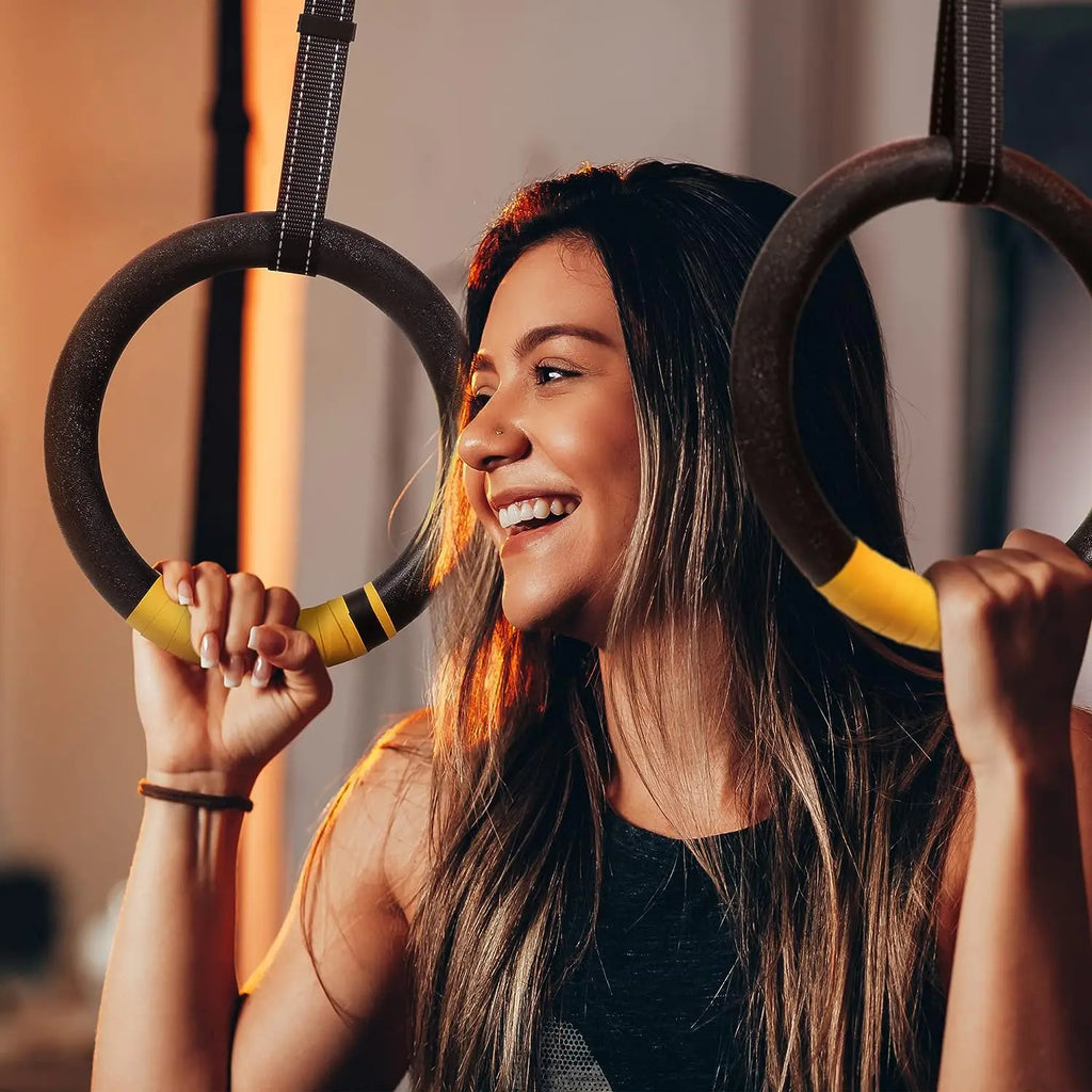 1Pair Gymnastic Rings 1000lbs Capacity with 1/2M Adjustable Buckle Straps Pull Up Exercise Rings Non-Slip Rings for Home Fitness