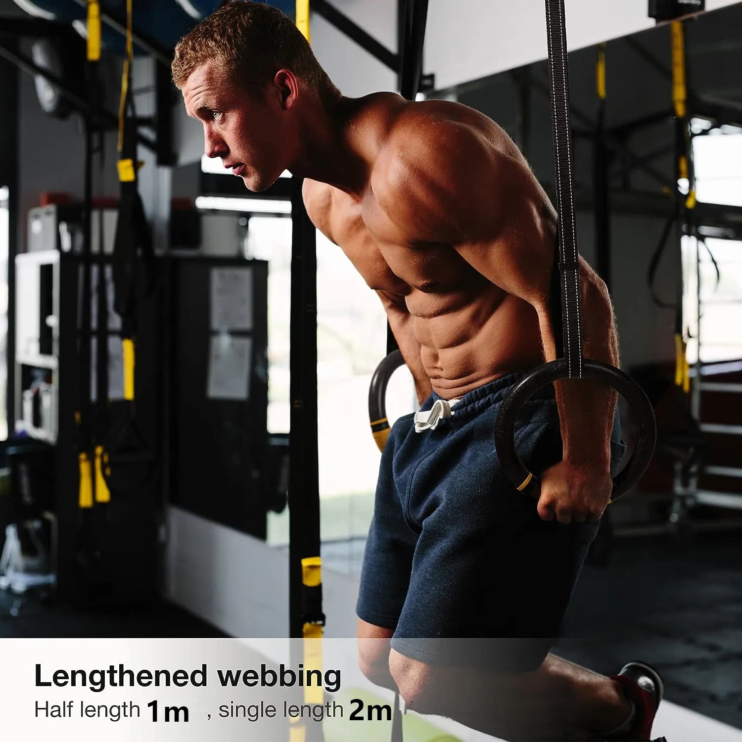 1Pair Gymnastic Rings 1000lbs Capacity with 1/2M Adjustable Buckle Straps Pull Up Exercise Rings Non-Slip Rings for Home Fitness