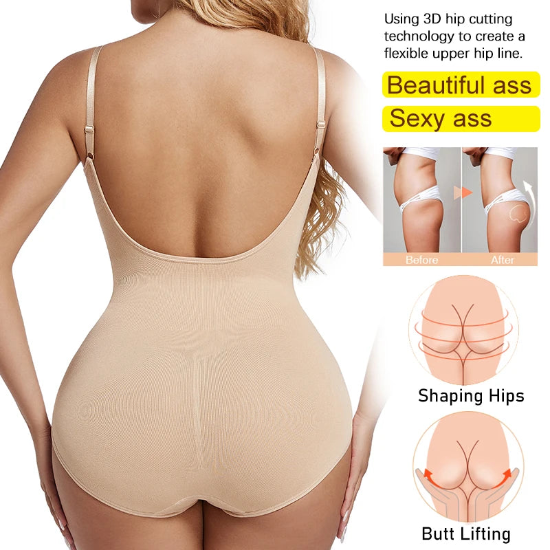 Low Back Bodysuits Shapewear for Women Open Crotch Body Shaper Sexy Tummy Control Push Up Corset Tank Top Backless Underwear