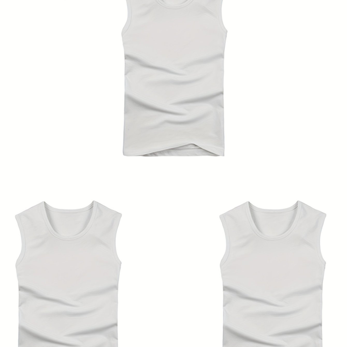 3pcs Quick Dry Men's Solid Sleeveless Sports Tank Top, Breathable Sweat-Wicking Round Neck Basic Style Fitness Gym Wear For Running Outdoor Training