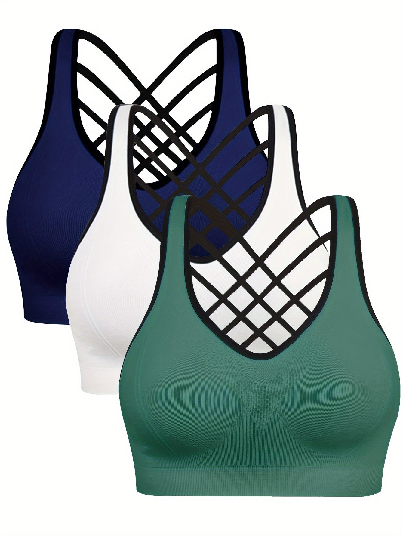 3pcs Women'S Sports Bra Set - Short, Removable Padding, Light Support, Cross Strap Design for Yoga & Exercise, Pink, White, and Blue Options, Yoga Apparel | Stylish Sports Bra | Comfortable Fit, Sports Bra Set