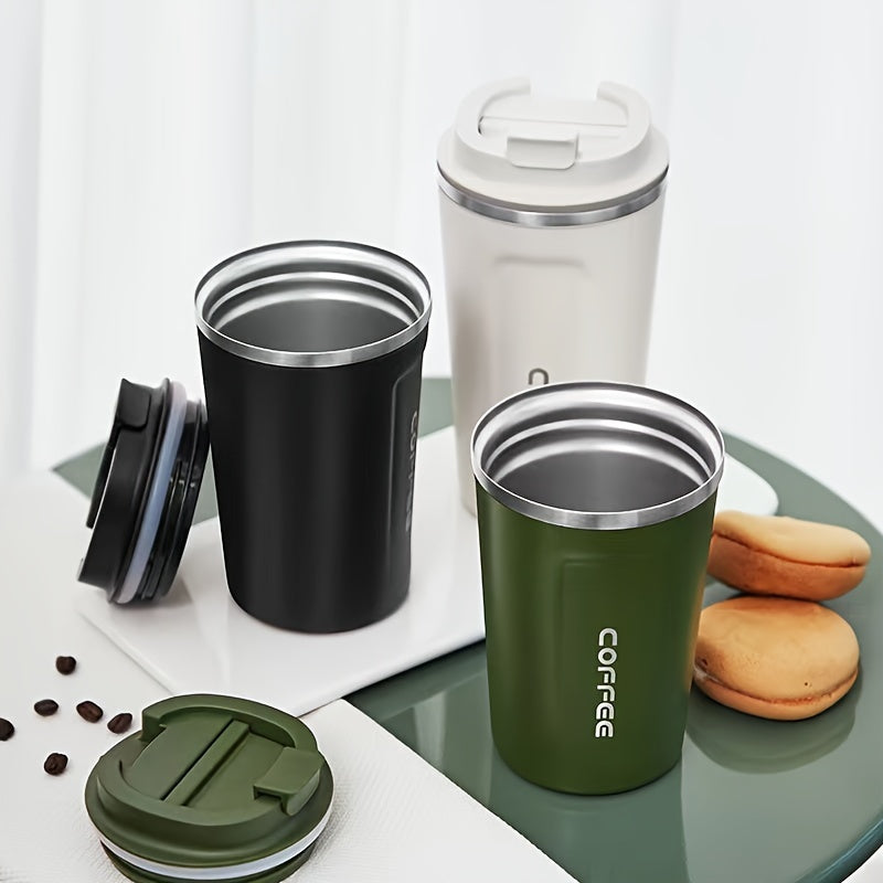 1pc Double Wall Stainless Steel Insulated Coffee Mug, 380ml/510ml, Leak-Proof, Portable, Sealable Lid, BPA-Free, Ideal for Outdoor Camping, Travel, Sports, Gym, Car Use, Hot and Cold Beverages, Perfect Gift for Valentine's, M