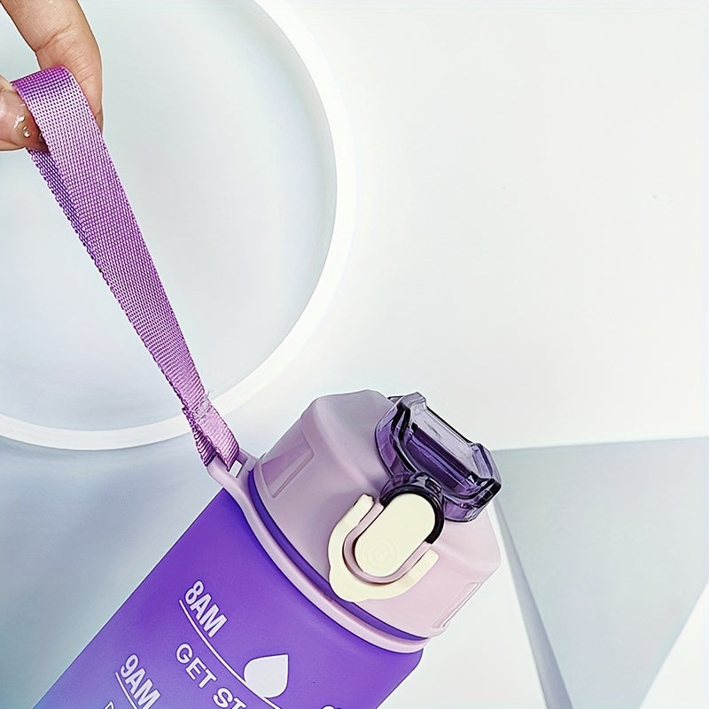 1pc 750ml/25.36oz Gradient Color Water Bottle With Time Marker, Flip Top Straw Drinking Cup, With Carrying Strap, Suitable For Fitness, Gym, School, Yoga, Hiking, Sports