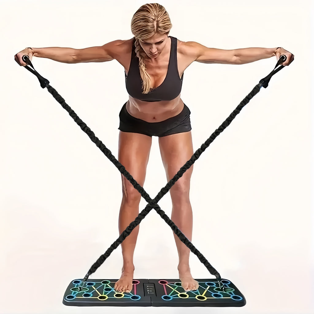 11pcs/set Push Up Board, Portable Foldable With Resistance Band, Home Gym Push Up Bar, Floor Push Up Handle, Professional Strength Training Equipment For Men And Women