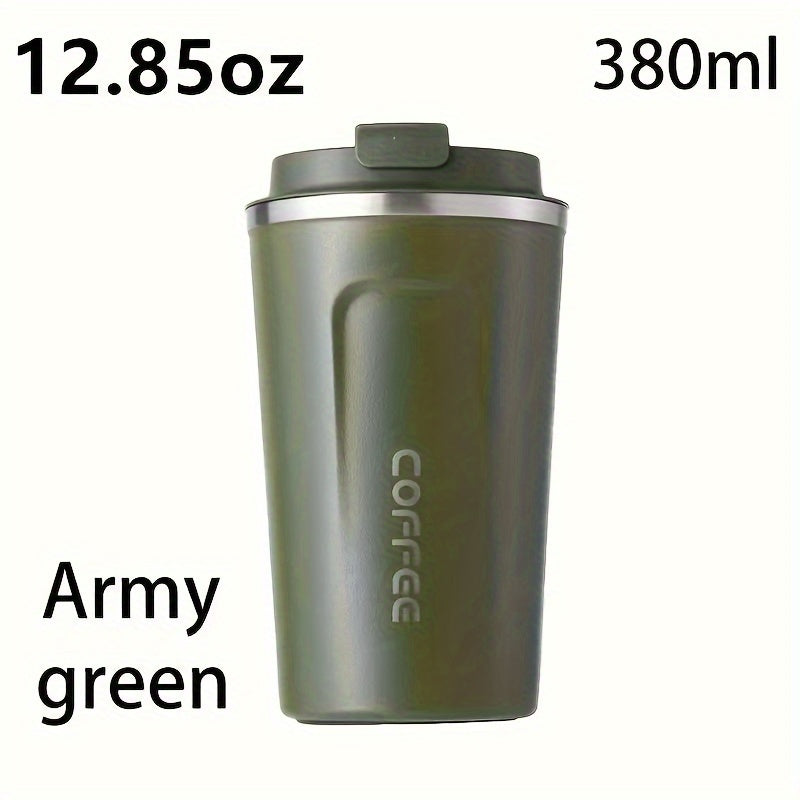 1pc Double Wall Stainless Steel Insulated Coffee Mug, 380ml/510ml, Leak-Proof, Portable, Sealable Lid, BPA-Free, Ideal for Outdoor Camping, Travel, Sports, Gym, Car Use, Hot and Cold Beverages, Perfect Gift for Valentine's, M