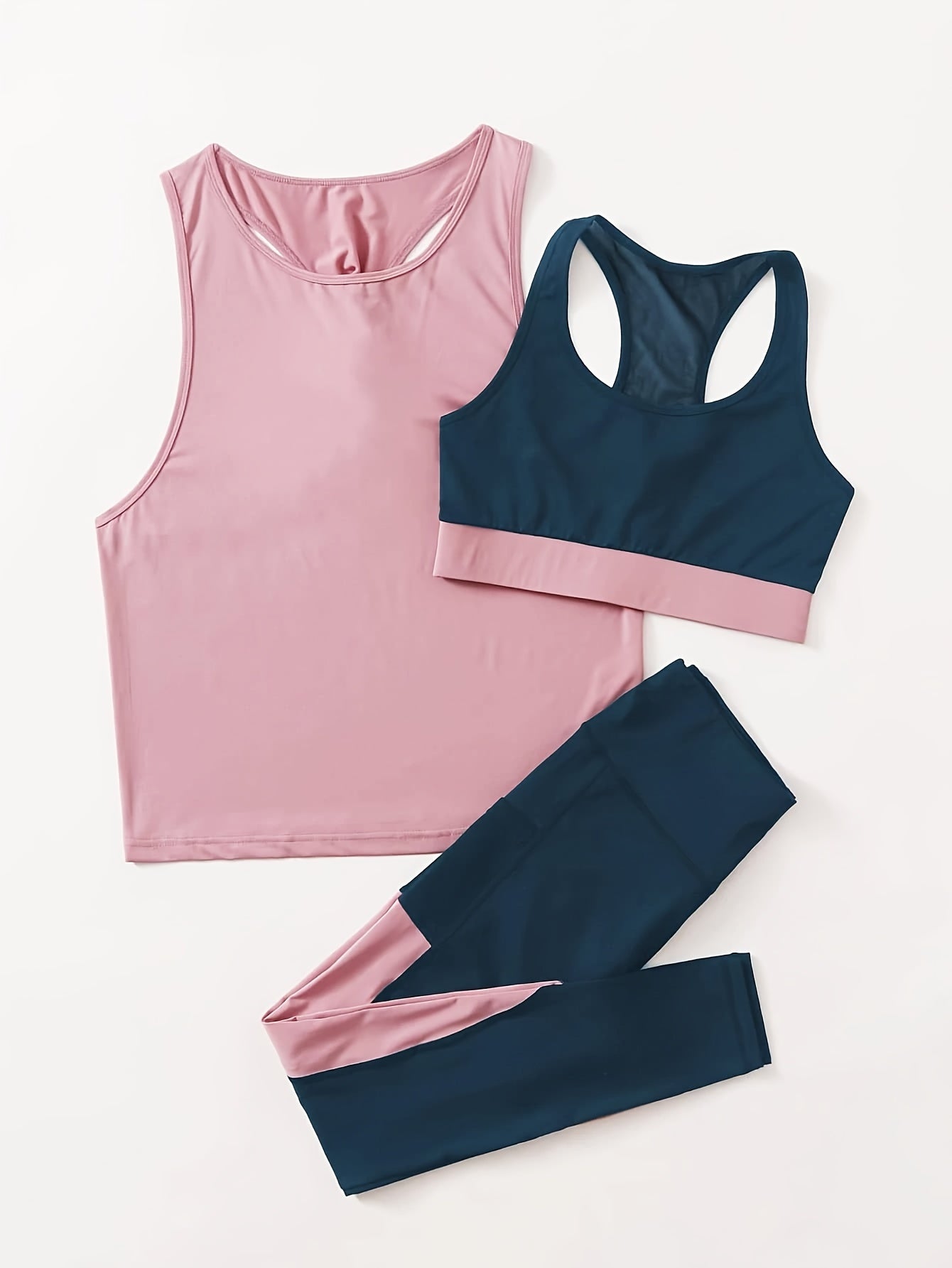 3pcs Women'S Spring And Summer Yoga Workout Set Including a Sports Bra, Tank Top, And Long Pants for Gym Use