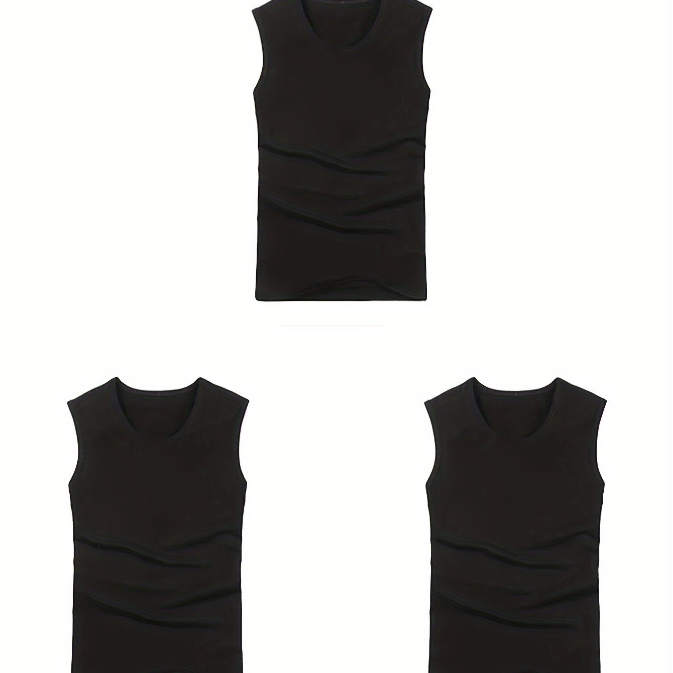 3pcs Quick Dry Men's Solid Sleeveless Sports Tank Top, Breathable Sweat-Wicking Round Neck Basic Style Fitness Gym Wear For Running Outdoor Training