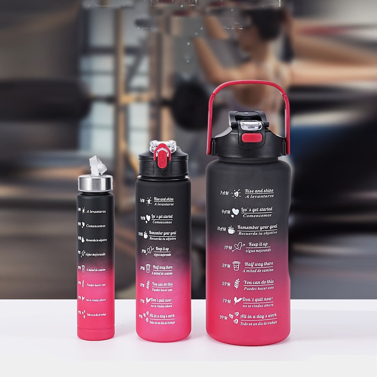 3-Pack/1-Pack/2-Pack Large Capacity Motivational Water Bottle With Time Marker, Leakproof, 32oz/64oz, With Durable Carrying Strap, For Fitness, Gym, Outdoor Sports