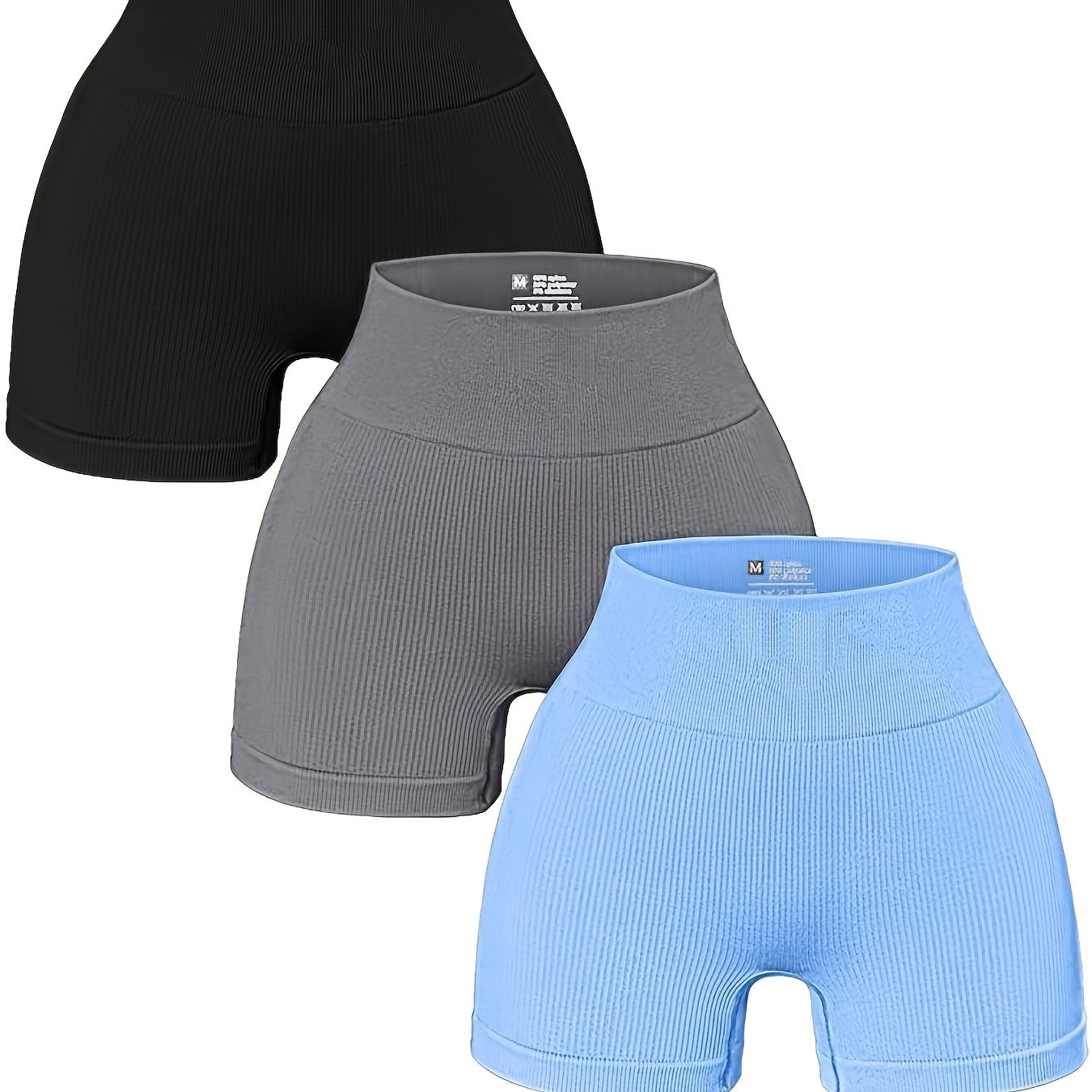 3pcs Women's High-Waisted Yoga Shorts - Seamless Athletic Gym Leggings with Ribbed Detailing, High-Stretch Non-See-Through Fabric, All-Season Workout & Casual Wear (Black/Grey/Maroon), Fitness Apparel | Minimalist Sporty Styl