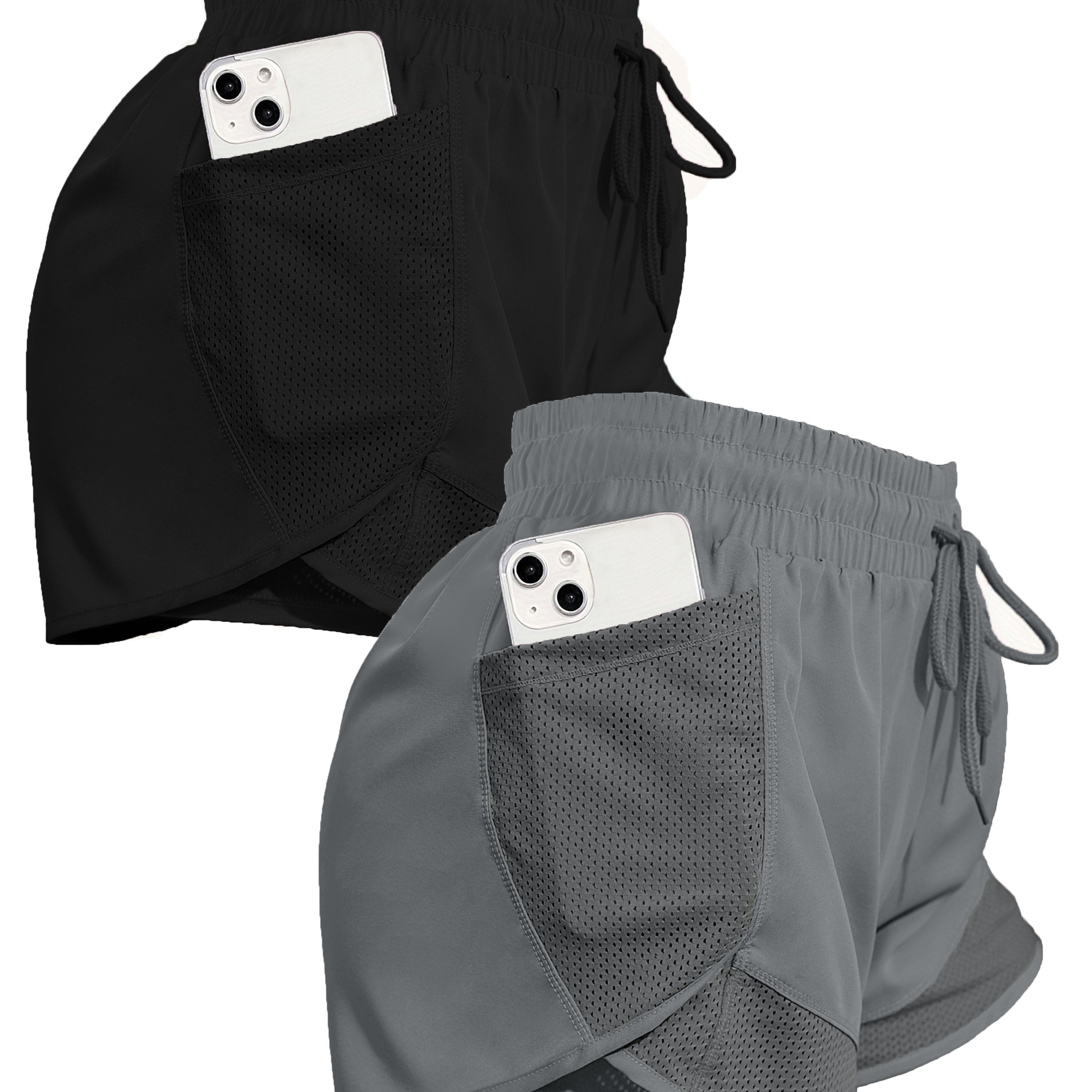 2pcs Women's Sports Shorts With Pockets, Comfortable Workout And Running Shorts For Gym And Sports Activities