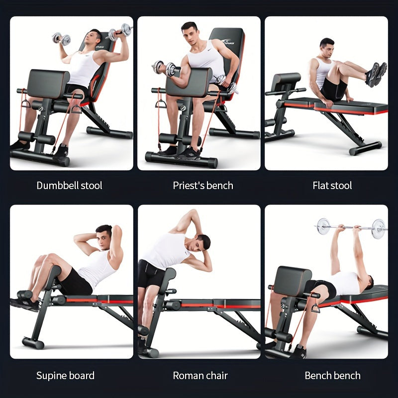 1pc Adjustable Weight Bench with Sit-Up Assistant, 13-in-1 Folding Dumbbell Workout Chair, Iron Material, for Home Gym Fitness Equipment