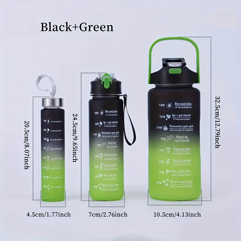 3-Pack/1-Pack/2-Pack Large Capacity Motivational Water Bottle With Time Marker, Leakproof, 32oz/64oz, With Durable Carrying Strap, For Fitness, Gym, Outdoor Sports