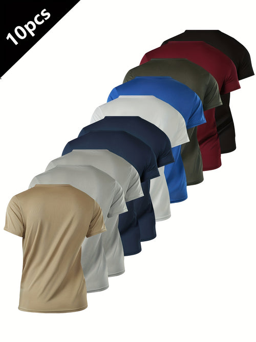 10 Men'S Performance T-Shirts - Highly Breathable, Quick-Drying, Moisture-Wicking, Short-Sleeve for Outdoor Fitness, Gym, Running, And an Active Lifestyle - Comfortable, Soft, And Lightweight.