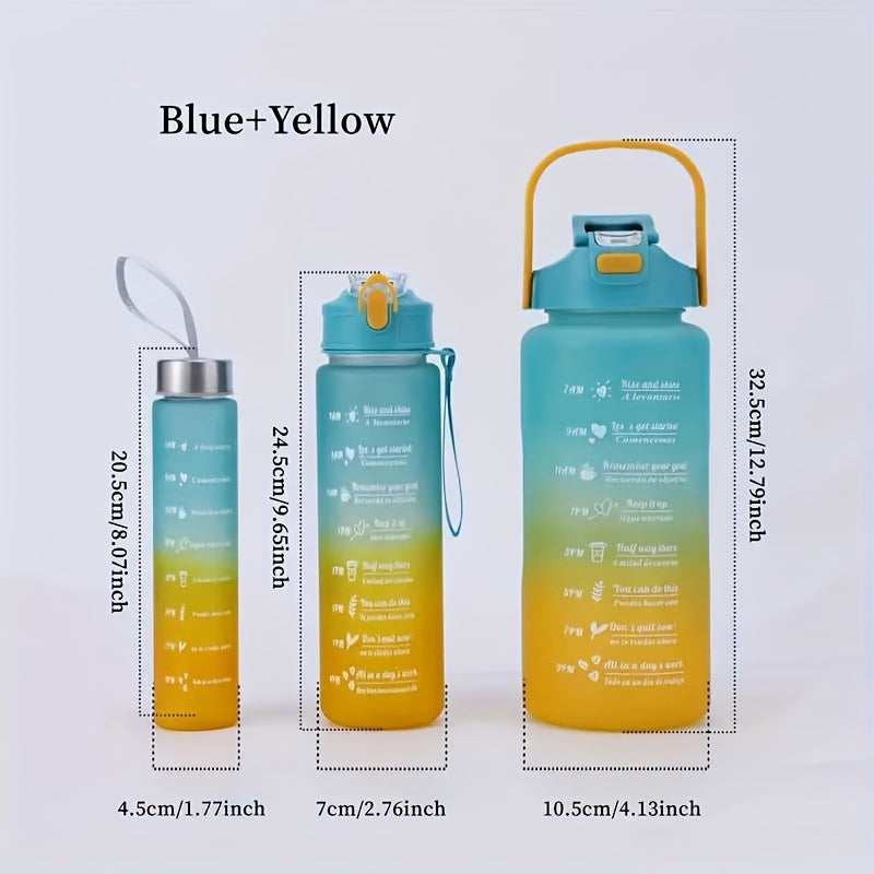 3-Pack/1-Pack/2-Pack Large Capacity Motivational Water Bottle With Time Marker, Leakproof, 32oz/64oz, With Durable Carrying Strap, For Fitness, Gym, Outdoor Sports