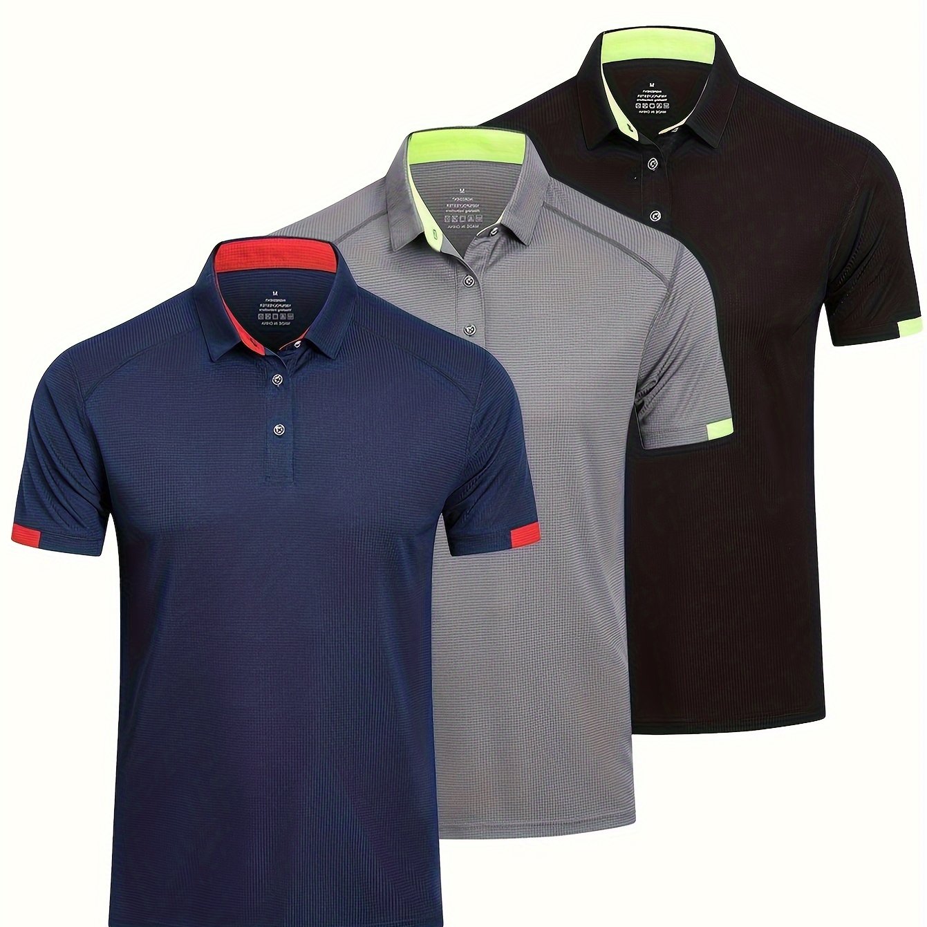 3pcs Mens Shirts Short Sleeve Breathable Quick Dry Golf Shirts Mens Running Sports Tee Top Gym Workout T Shirts