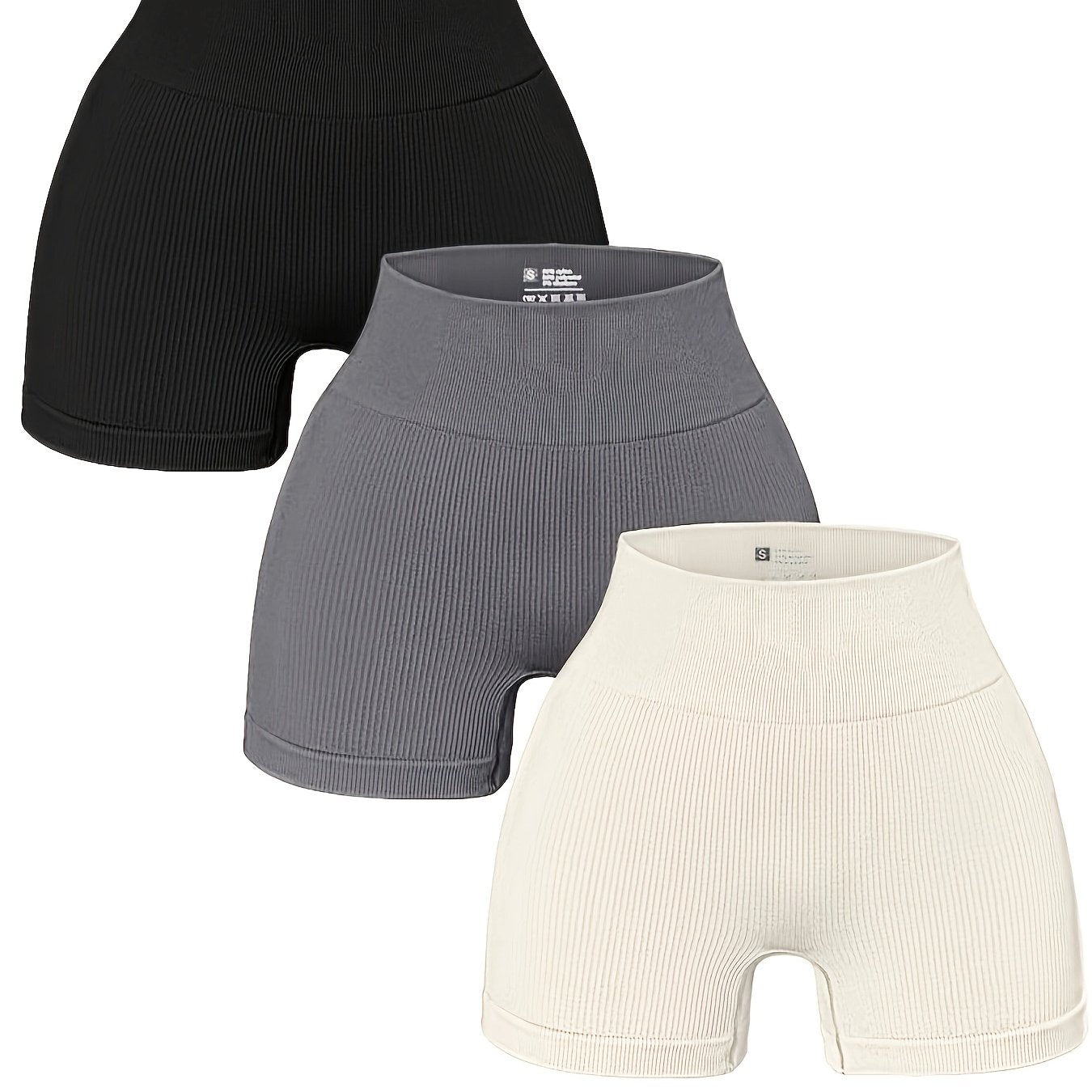 3pcs Women's High-Waisted Yoga Shorts - Seamless Athletic Gym Leggings with Ribbed Detailing, High-Stretch Non-See-Through Fabric, All-Season Workout & Casual Wear (Black/Grey/Maroon), Fitness Apparel | Minimalist Sporty Styl