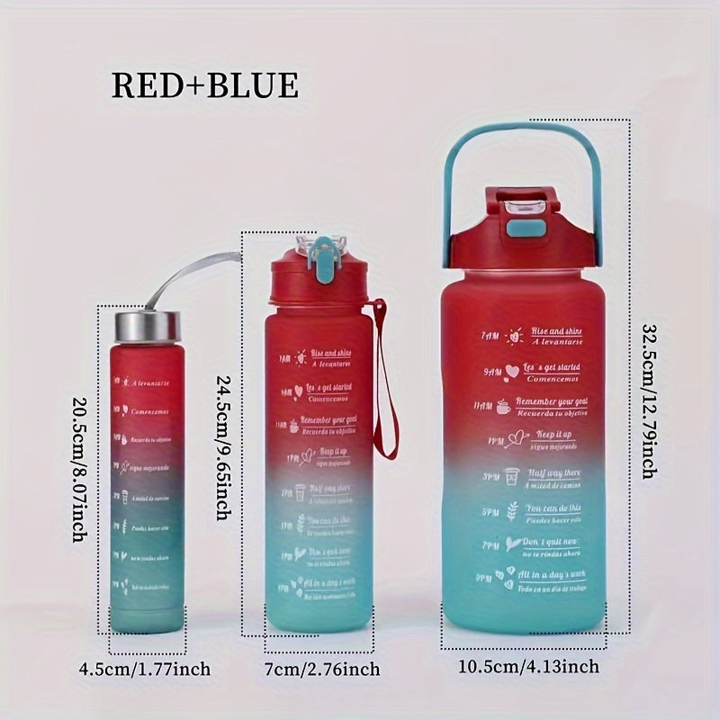 3-Pack/1-Pack/2-Pack Large Capacity Motivational Water Bottle With Time Marker, Leakproof, 32oz/64oz, With Durable Carrying Strap, For Fitness, Gym, Outdoor Sports