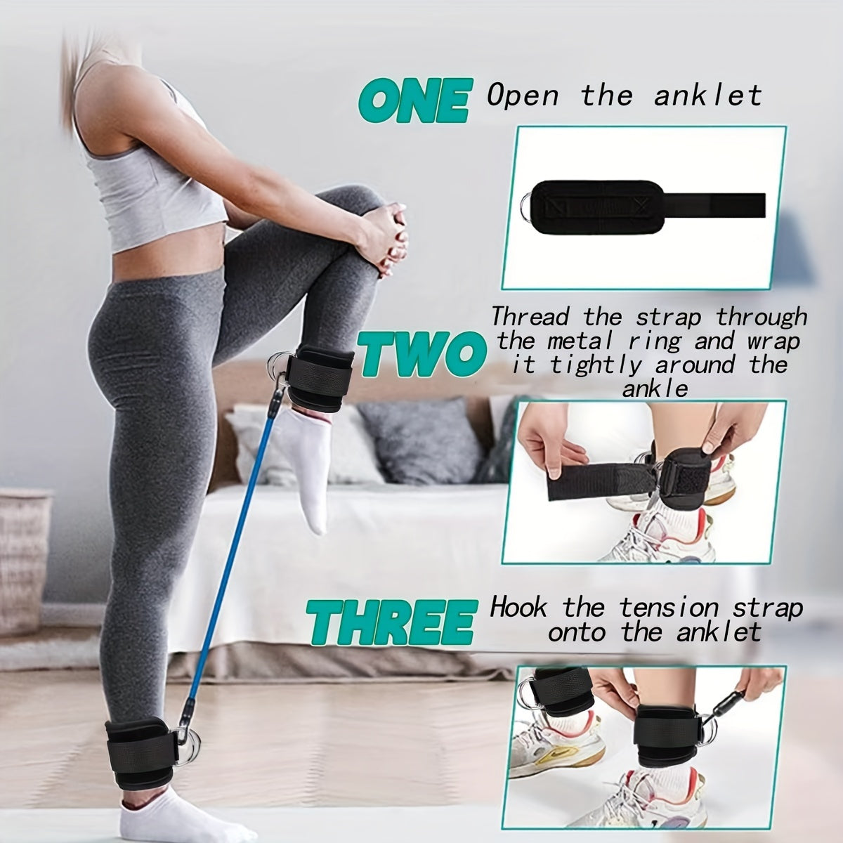 Adjustable Ankle Resistance Bands Set with Ankle Strap for Home Gym Booty and Leg Strength Training Equipment