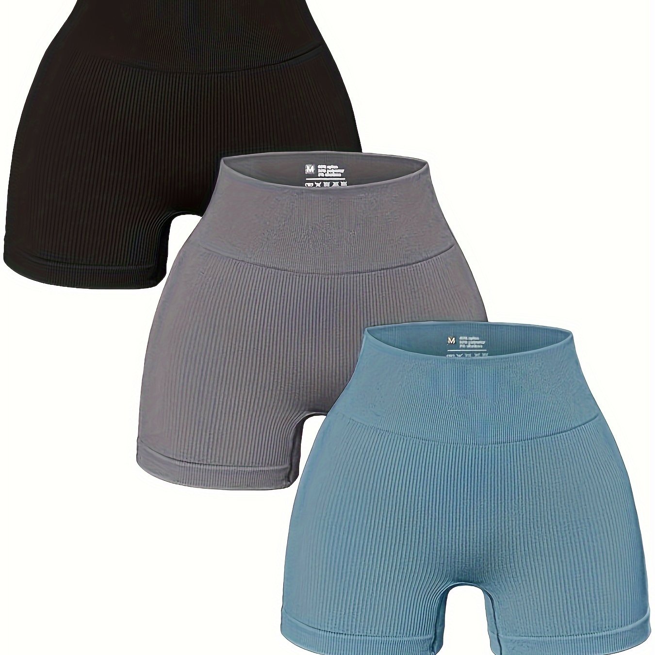 3pcs Women's High-Waisted Yoga Shorts - Seamless Athletic Gym Leggings with Ribbed Detailing, High-Stretch Non-See-Through Fabric, All-Season Workout & Casual Wear (Black/Grey/Maroon), Fitness Apparel | Minimalist Sporty Styl